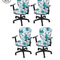Cortina Set of 4 White & Blue Printed Chair Covers-image-39