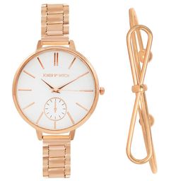 JOKER & WITCH Women Rose Gold-Toned & White Rosa Bow Watch & Bracelet Gift Set-JWBS338-image-18