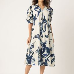MISRI Floral Print Puff Sleeve A-Line Midi Dress-image-22