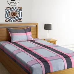 KLOTTHE Grey & Pink Geometric 210 TC Polycotton 2 Single Bedsheet with 2 Pillow Covers-image-25