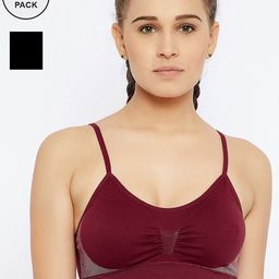 C9 AIRWEAR Pack Of 2 Black & Burgundy Full Coverage Lightly Padded Workout Bras P2135-image-16