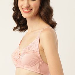 DressBerry Pink Solid Lace Detail Bra-50
