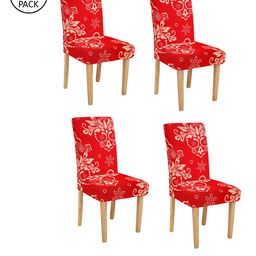 Cortina Set of 4 Red & Beige Printed Chair Covers-0
