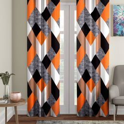Cortina Orange & Grey Set of 2 Digital Printed Long Curtains-6