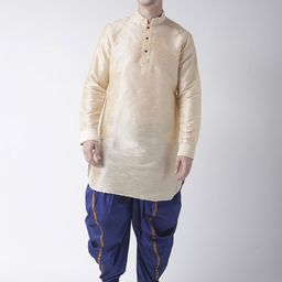 DEYANN Men Cream-Coloured & Blue Solid Kurta with Dhoti Pants-image-66