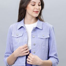 Tokyo Talkies Women Purple Solid Denim Jacket-56