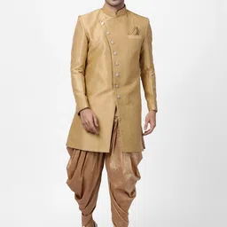 VASTRAMAY Men Beige Silk Sherwani with Dhoti Pants-image-83