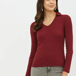 Harpa Women Maroon Solid Fitted Top-image-82