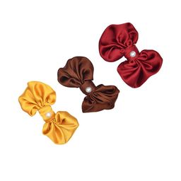 FUNKRAFTS Girls Set of 3 Mustard & Brown Satin Silk Bows Alligator Hair Clip-34