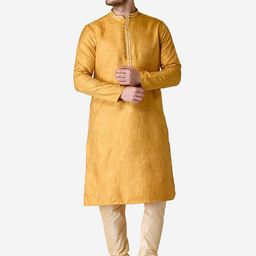 TABARD Men Mustard & Beige Self Design Kurta with Churidar-picture-10