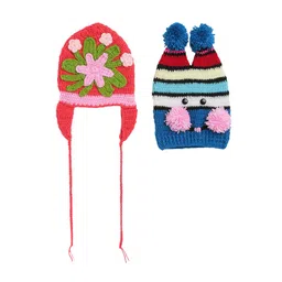 CHUTPUT Unisex Kids Pack Of 2 Multicoloured Self Design Beanie-35