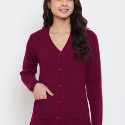 Zigo Women Maroon Self Design Cardigan-image-18