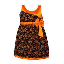 Wish Karo Girls Orange & Black Printed Fit and Flare Dress-image-103