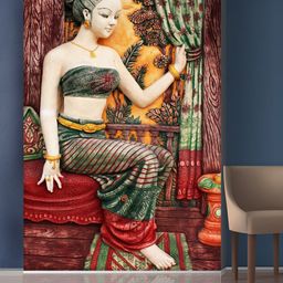 999Store Red & Green Sitting Lady Statue Mural Self-Adhesive Wallpaper-picture-18