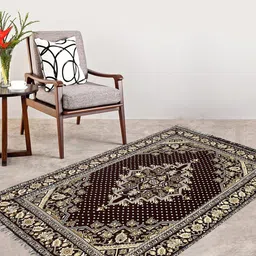 Kuber Industries Brown & Off-White Printed Super Soft Velvet Traditional Anti-Skid Carpet-20