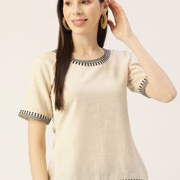 MissKurti Women Off White Solid Tunic with Embroidered Detail-image-8