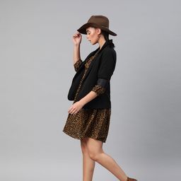 Sera Brown & Black Tiger Print Flared Swing Dress-image-4
