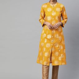SVARCHI Women Yellow & Gold-Toned Ethnic Motifs Printed Kurta-7