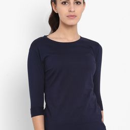 appulse Women Navy Blue Solid Round Neck T-shirt-image-17