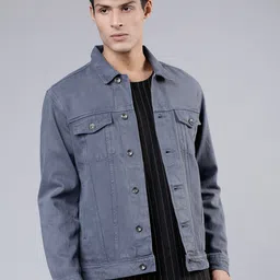 LOCOMOTIVE Men Blue Solid Denim Jacket-29