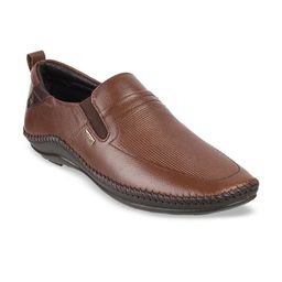 Mochi Men Tan Brown Leather Loafers-image-35