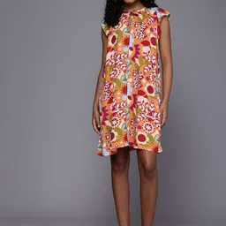 NEXT Floral Print Tie-Up Neck A-Line Dress-image-68