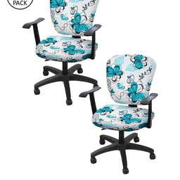 Cortina Set of 2 White & Blue Floral Printed Chair Covers-1
