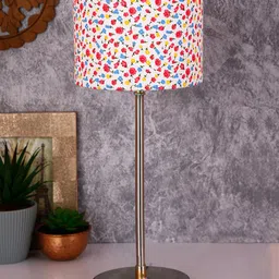Devansh White & Pink Solid Traditional Buffet Lamp with Steel Base-0