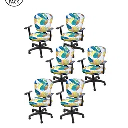 Cortina Set of 6 White & Yellow Printed Chair Covers-image-88