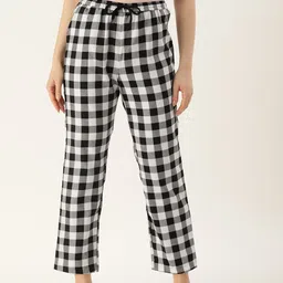 Kryptic Women Black & White Checked Relaxed Fit Lounge Pants-image-119