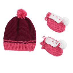 CHUTPUT Unisex Kids Pink & Off-White Self Design Beanie & Booties-23