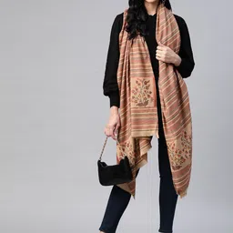 WEAVERS VILLA Women Beige Woven Striped Fusion Shawl-image-44