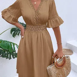 HERE&NOW Women Bell Sleeve Fit & Flare Dress-19