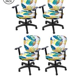 Cortina Set of 4 White & Blue Leaf Print Chair Covers-0