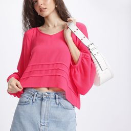 glitchez Barbie Charm Pleated Puff Sleeve Top-image-18