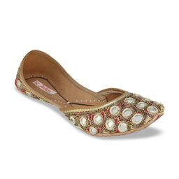 Fulkari Women Red & Gold-Toned Embellished Leather Mojaris-image-90