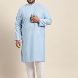 SOJANYA PLUS Men Blue Solid Cotton Straight Kurta-12