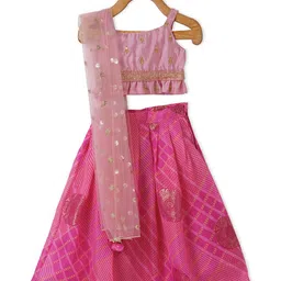 PICCOLO Girls Sleeveless Pink Embellished Blouse with Lehenga and Dupatta-picture-25