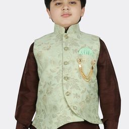 SG YUVRAJ Boys Green & Grey Ethnic Motifs Brocade Woven Design Nehru Jacket-picture-43