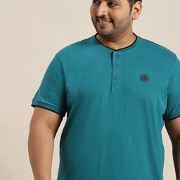 Sztori Men Plus Size Blue Solid Pure Cotton T-shirt-picture-9