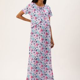 Nejo Printed Pure Cotton Maternity Maxi Nightdress-image-99