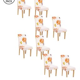 Cortina Set Of 8 White & Orange Printed Chair Covers-15