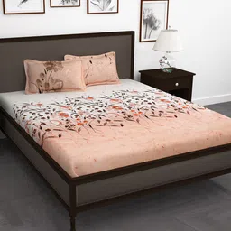 Story@home White & Peach-Coloured Floral 240TC Cotton 1 King Bedsheet with 2 Pillow Covers-image-9