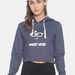 Campus Sutra Women Blue Printed Hooded Crop Sweatshirt-image-72