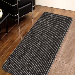 Saral Home Unisex Black & Grey Striped Furry Soft Microfiber Anti-Skid Multipurpose Runner-28