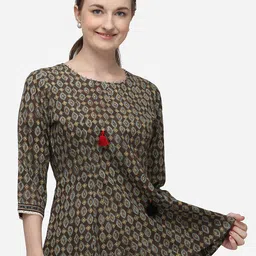 RAISIN Olive Green & Blue Viscose Rayon Tunic-picture-16
