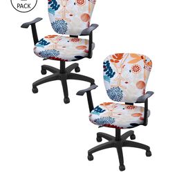 Cortina Set of 2 White & Orange Printed Chair Covers-15
