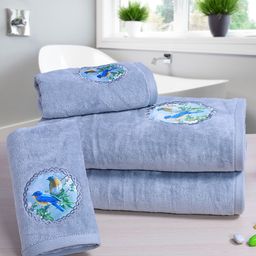 RANGOLI Unisex Set Of 4 Grey & Blue Appliqued 450 GSM Towels-10