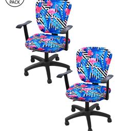 Cortina Set of 2 Blue & Pink Tropical Printed Chair Covers-24