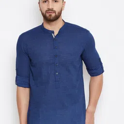 even Men Navy Blue Woven Design Straight Kurta-image-75